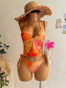 Soleia Women's Vintage Floral Print Pattern Swimsuit Set, Suitable For Outings, Beach Vacation, Chic, Cruise Party, Festival Beach Outfits Bathing Suits - Multicolor - View 6