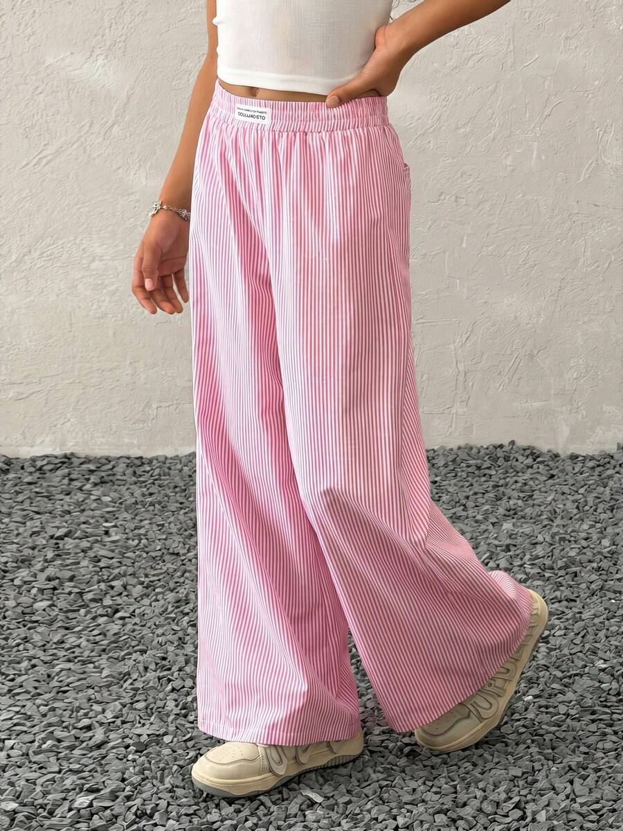 Tween Girls Spring/Summer Streetwear Graphics Pink Baggy Straight Pants - Baby Pink - View 1