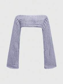 ROMWE Grunge Punk Women's Solid Color Hollow Out Casual Versatile Daily Knit Top - Mauve Purple - View 2