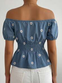DAZY Débardeur camisole minimaliste sexy et décontracté pour femmes, style vacances d'été, imprimé floral brodé sur tout le corps, à fines bretelles - Bleu azur - Voir 4