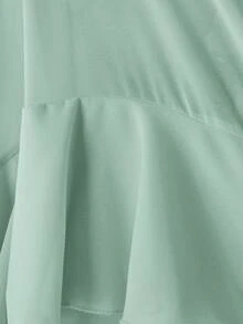 BELROSIE 法式奢華優雅雪紡露肩收腰垂直開衩拼接荷葉邊裙襬顯瘦長版無袖洋裝 女款 度假約會穿搭 - 薄荷綠 - 查看 7