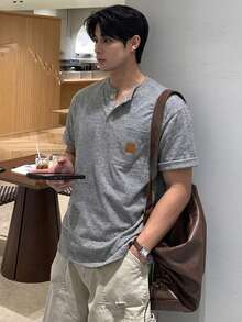 DAZY Men's Short Sleeve T-Shirt With Printed Label, Grey - Grey - View 6