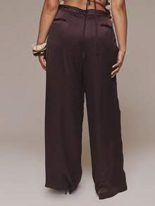 MUSERA Curve Brown Low Rise Straight Fit Pants Trousers Only Spring Summer Vacation Holiday Elegant Evening Sexy Un Roma - Olive Green - View 4
