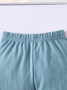 SHEIN 3件組新生兒嬰兒貓臉印花長袖連身衣褲與帽子米色秋季棉質中性套裝 - 藍色 - 查看 6