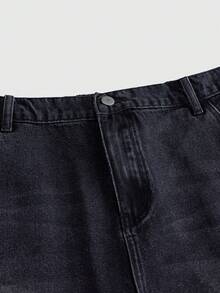 EASEVO Celana Pendek Denim Pria Ukuran Besar dengan Saku dan Kancing, Kasual, Serbaguna, untuk Sehari-hari, Liburan, Perjalanan, Warna Abu-abu Gelap, Cocok untuk Musim Panas. - Hitam - View 5