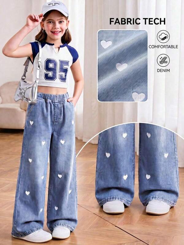 SHEIN 青少年女孩夏季淺色水洗抽繩腰寬腿休閒牛仔褲，日常穿著，夏季彈性腰舒適寬腿褲，女孩夏季海灘波希米亞度假休閒，電音音樂節慶典休閒海灘畢業典禮度假舒適時尚，休閒街頭風，夏季，適合春秋穿著，優雅度假風，春假夏季海灘度假穿著舒適時尚，休閒街頭風，夏季，適合春秋穿著，優雅度假風，春假夏季海灘度假穿著慶典派對婚禮畢業舞會生日休閒度假