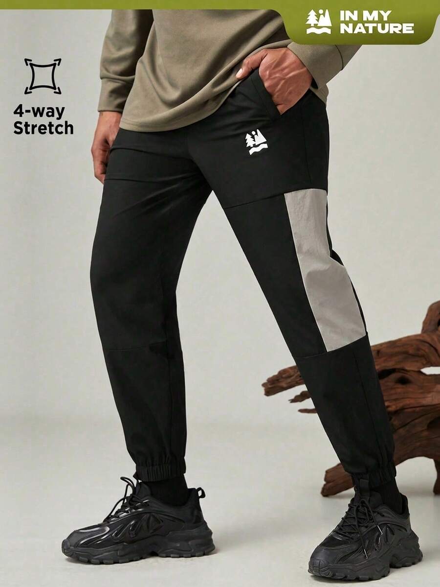 SHEIN In My Nature 男士字母圖形翻蓋口汗布褲，適用於登山服裝 - 彩色 - 查看 1
