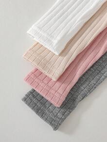 Cozy Pixies Baby Girl Solid Color Knit Soft Round Neck Long Sleeve Ruffle Hem Pullover Autumn Top 4pcs -Piece Set Versatile Comfortable - Multicolor - View 6