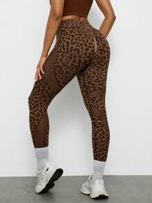 Voyena Colanți sport pentru femei mărimi mari, pantaloni de yoga, pantaloni de yoga cu imprimeu leopard maro cafe, pantaloni fitness - cafea maro - Vizualizare 2