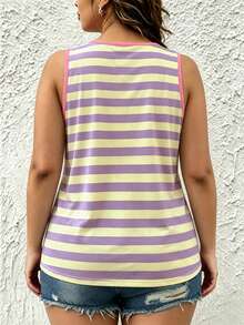 EMERY ROSE Plus Size Summer Casual Simple Stripe Tank Top - Multicolor - View 2