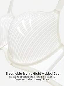 LUVLETTE Plus Dream Curve Air Full Coverage Minimizer Seamless No Show Breathable Mesh Ultra-Light Summer Sandwich Stripe White Support Bra - White - View 2