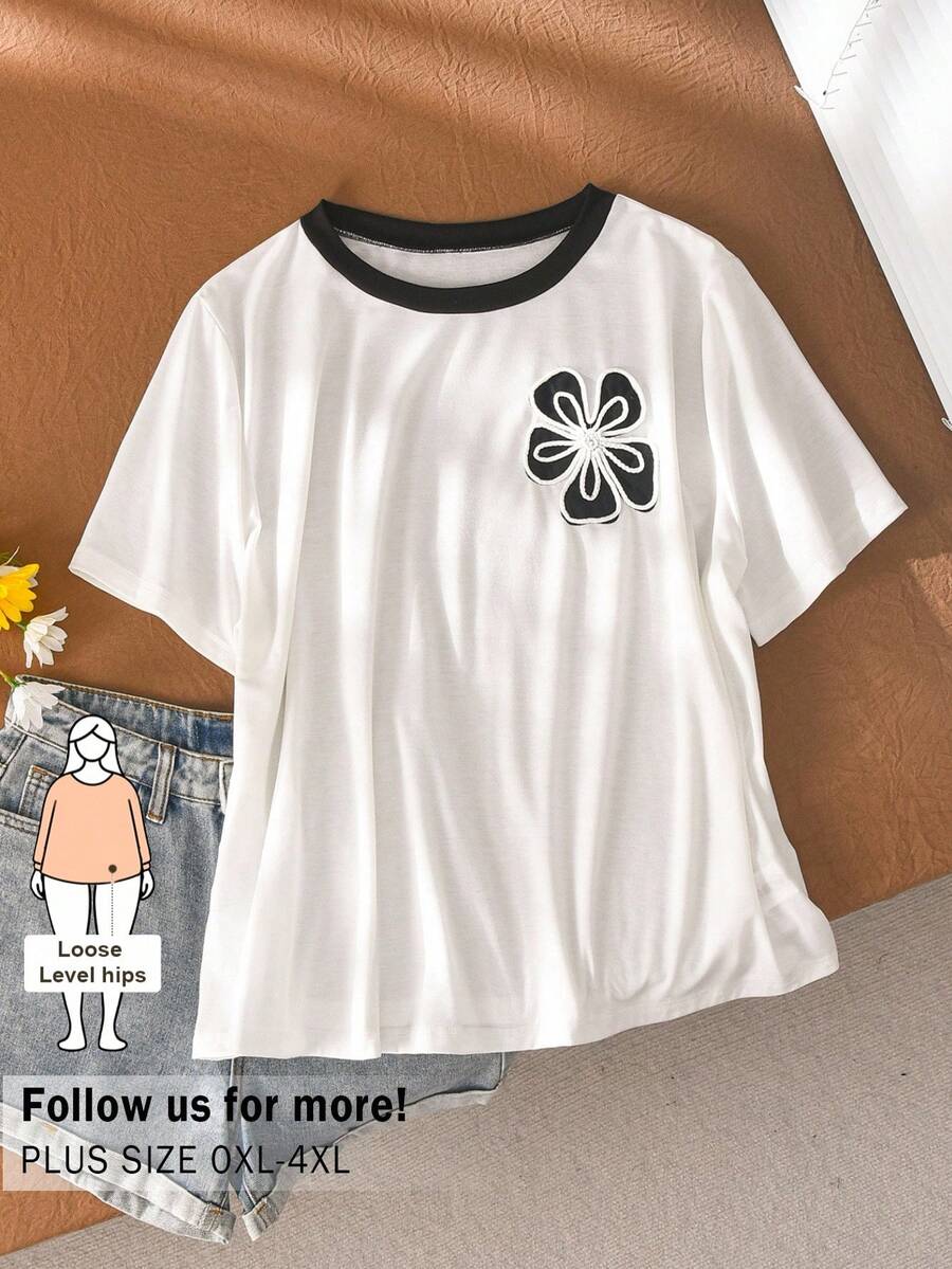 CosyJoli 大码女式夏季休闲条纹宽松圆领T恤 - 黑與白 - 查看 1
