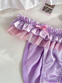FairyFlirt 粉色緞面可愛甜美 Coquette 娃娃風蘿莉塔多層設計蝴蝶結荷葉邊女款三角內褲 - 粉色 - 查看 3