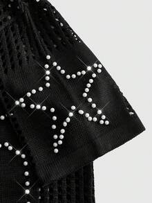 ROMWE MEN Prep Men's Round Neck Knit Short Sleeve Top With Beaded Detail, Exquisite Sports Fashion - Black - View 4