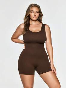 SHAPORA Women's Plus Size Seamless Tummy Control Waist Cincher Butt Lifter Leggings Bodysuit, 1pc - Coffee Brown - View 4