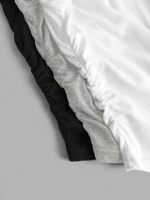 SHEIN Girlism Conjunto de 3 piezas de top camisola plisado de color liso casual para niña preadolescente, algodón, para la escuela, negro, gris, blanco, verano - Multicolor - Ver 4