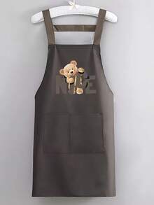1 Celemek Barista Tahan Air Dua Sisi Motif Beruang Cantik Warna Polos, Cocok Untuk Rumah, Dapur Luar Ruangan, dan Industri Katering, Model Overall Motif Bunga. - Beruang yang BAGUS - View 7