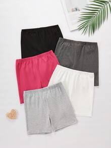 5pcs/Set Celana Pendek Legging Ketat Minimalis Nyaman untuk Anak Perempuan Warna Hitam Polos - MultiWarna - View 4