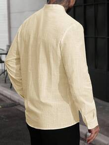 Manfinity Homme Men's Casual, Vacation, Daily Commute Minimalist Solid Color Long Sleeve Single-Breasted Shirt, Suitable For Spring And Autumn - Apricot - View 2