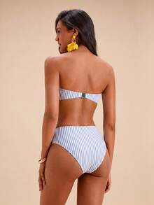 Travachic Women's Vintage Striped Print Pattern Swimsuit Set, Suitable For Outings, Beach Vacation, Chic, Cruise Party, Holiday - Multicolor - View 2