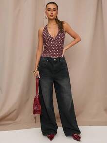 SHEIN BAE Áo kiểu yếm cổ yếm in chấm bi, thích hợp cho bữa ăn trưa, đi chơi, hẹn hò, đi làm, đi du thuyền, hoặc ở Ibiza. - Nhiều màu - Xem 3