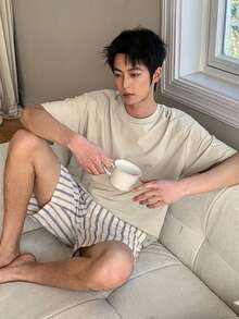 DAZY 男士夏季T恤與條紋短褲睡衣套裝 - 彩色 - 查看 4