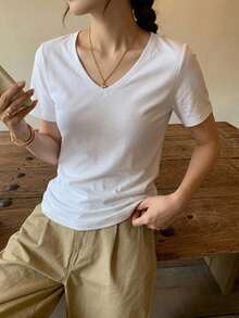 Livesso Women Summer Casual Basic Slightly Loose T-Shirt, Teacher - White - View 11