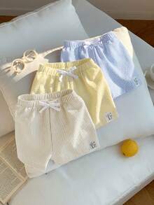 SHEIN 男女嬰童通用 3件/組可愛泡紋條紋泳褲泳衣套裝，適合海灘度假、游泳與日常穿著 - 彩色 - 查看 8