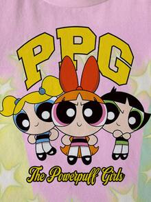 THE POWERPUFF GIRLS X SHEIN Young Girl Color Block Patchwork Cartoon Print T-Shirt - White - View 5