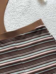 Soleia Plus Size Women's Solid Color One-Piece Camisole Swimwear With Striped Shorts Set Bathing Suit For Women - Brown - View 6