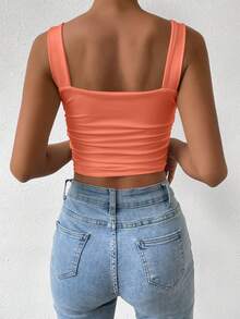 Allurite Ladies' Solid Color Slim-Fit Backless Casual Fashion Tank Top With Cinched Waist - Coral Pink - View 2