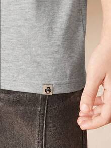 SUMWON Oversized Logo Script Tee Short Sleeve Crew Neck Casual Everyday Basic Comfort Top - Grey - View 4