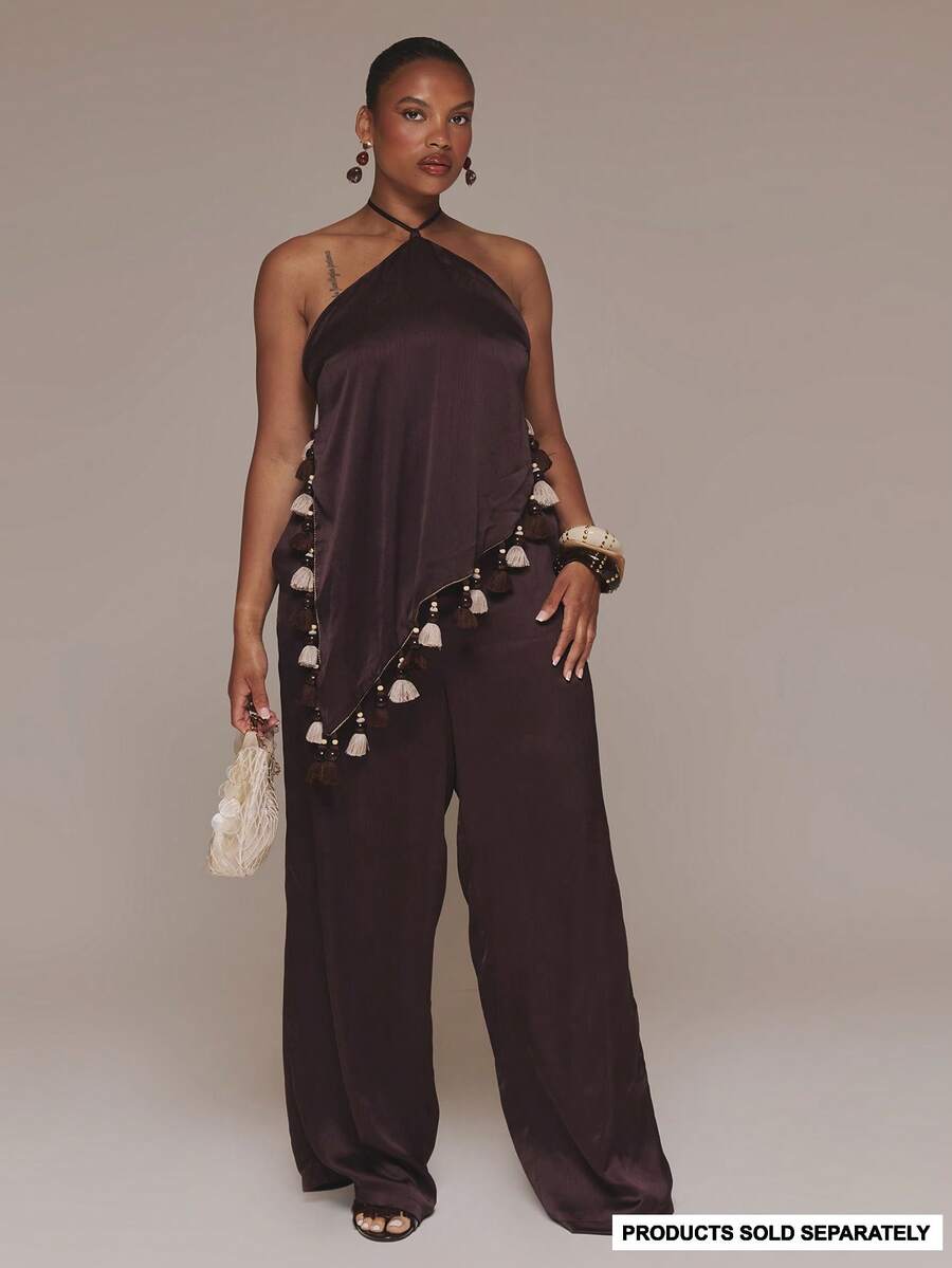 MUSERA Curve Brown Low Rise Straight Fit Pants Trousers Only Spring Summer Vacation Holiday Elegant Evening Sexy Un Roma - Olive Green - View 1
