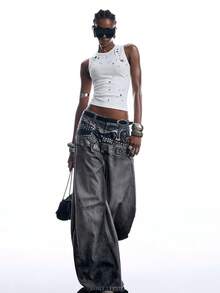LYSMO Damlinne med rund hals, urholkad design, mode i streetstyle - Vitt - Visa 5