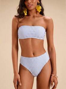 Travachic Women's Vintage Striped Print Pattern Swimsuit Set, Suitable For Outings, Beach Vacation, Chic, Cruise Party, Holiday - Multicolor - View 6