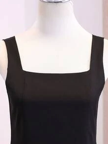 青少年女孩黑色正式禮服，細肩帶大裙擺側設計優雅洋裝，輕盈柔軟面料，適合度假、畢業典禮、開學季、婚禮季、參加各種舞會與正式場合 - 黑色 - 查看 5