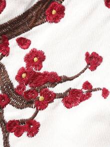 DAZY White Plum Blossom Embroidery Distressed Straight Leg Men's Jeans - White - View 3