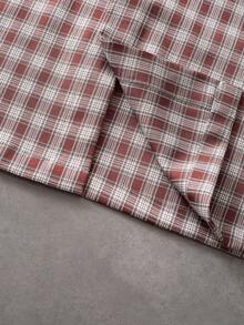 PAVTROS Men's Letter Embroidery Plaid Pattern Short Sleeve Shirt And Shorts Set - Multicolor - View 5