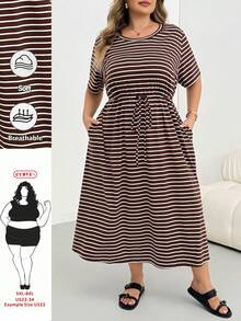 SHEIN CURVE+ 大尺碼女款休閒洋裝、短袖洋裝、條紋洋裝、女士夏季套裝、畢業洋裝、戶外穿著 - 彩色 - 查看 1