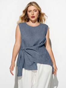 Maija Plus Size Women's Lace-Up Wrap Sleeveless Top - Blue - View 3