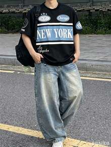 Resyla Men 男士标准圆领短袖撞色印花休闲T恤，夏季 - 彩色 - 查看 4