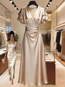 coración de botones para mujer, vestido de seda, vestido ajustado de satén, vestido de satén champán, vestido largo de fiesta, vestido de seda elegante, vestido de lujo, vestido estilo diosa - Burdeos - Ver 10