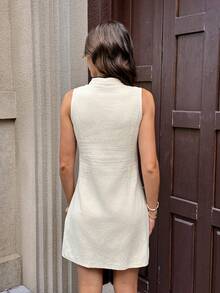 Serisse Women's Elegant Retro 80s And 90s 70s Retro Sleeveless Short Dress With Frog Button Design Tea Party Brunch Date Party Black And White Summer - Apricot - View 2