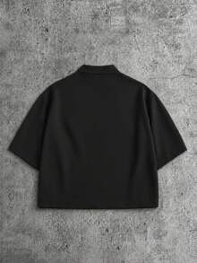 PAVTROS Manfinity Streetrush 男士街頭風熱門 INS 街頭時尚梅花印花短袖襯衫，夏季度假風街頭穿搭，I Love My Boyfriend 寬鬆版圖案設計，男友禮物，情人節禮物 - 黑色 - 查看 2