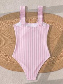 Swim Lushoire Springbreak 女款純色抓皺肩帶極簡風一件式泳衣 節慶波希米亞風 - 粉色 - 查看 4