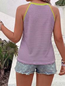 EMERY ROSE Camisola casual versátil de talla grande para mujer, nueva y de alta demanda, con estampado de rayas y corazones pequeños, primavera/verano - Multicolor - Ver 2
