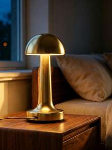 Rechargeable Mushroom Table Lamp, Brushed Metal Cordless Bedside Lamp, Minimalist LED Nightstand Lamp, Portable Desk Lamp For Bedroom Home Decor - one-size - View 7