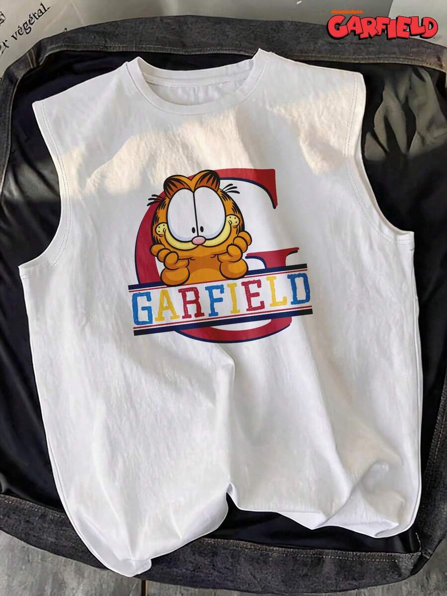 GARFIELD | SHEIN Manfinity Joysei White Graphic Print Tank Top For Men, Holiday - White - View 1