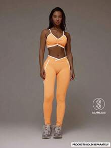 Musera Sport Contrast Ribbed Seamless Sports Bra Only Active Co-Ord Workout Gym Pilates Fitness Daily Casual Smoky Quartz Summer - Orange - View 1