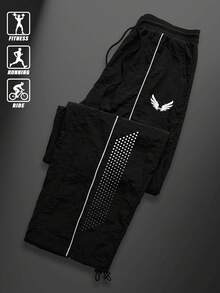 Sport MetroGents Men's Wing Print Drawstring Waist Sports Long Pants, Gym - Black - View 1